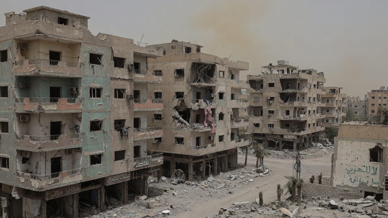 Destroyed residential buildings in Gaza